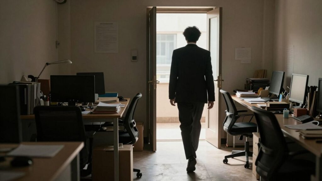 Person leaving office for a brighter future.