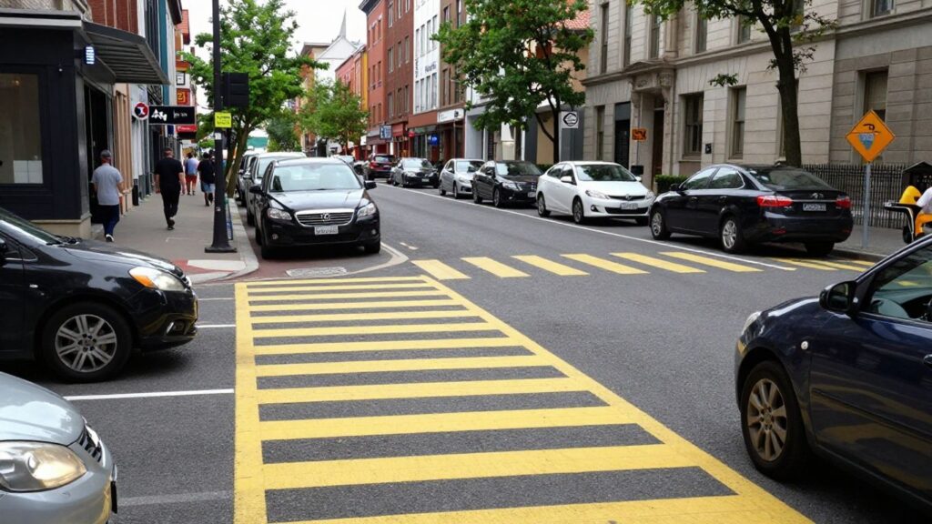 Stationnement interdit près d'un passage piéton.