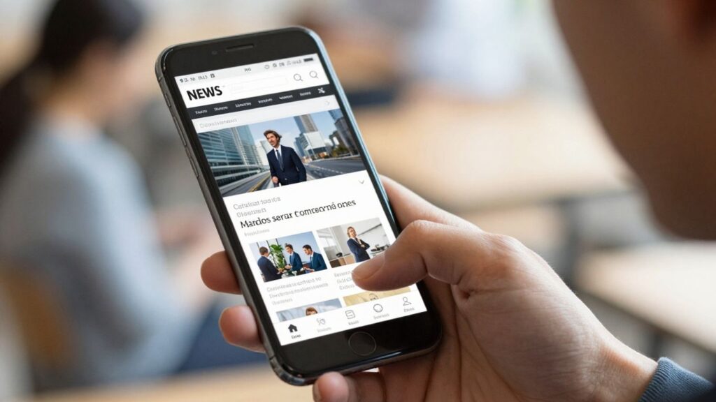Personne utilisant un smartphone pour lire des nouvelles.
