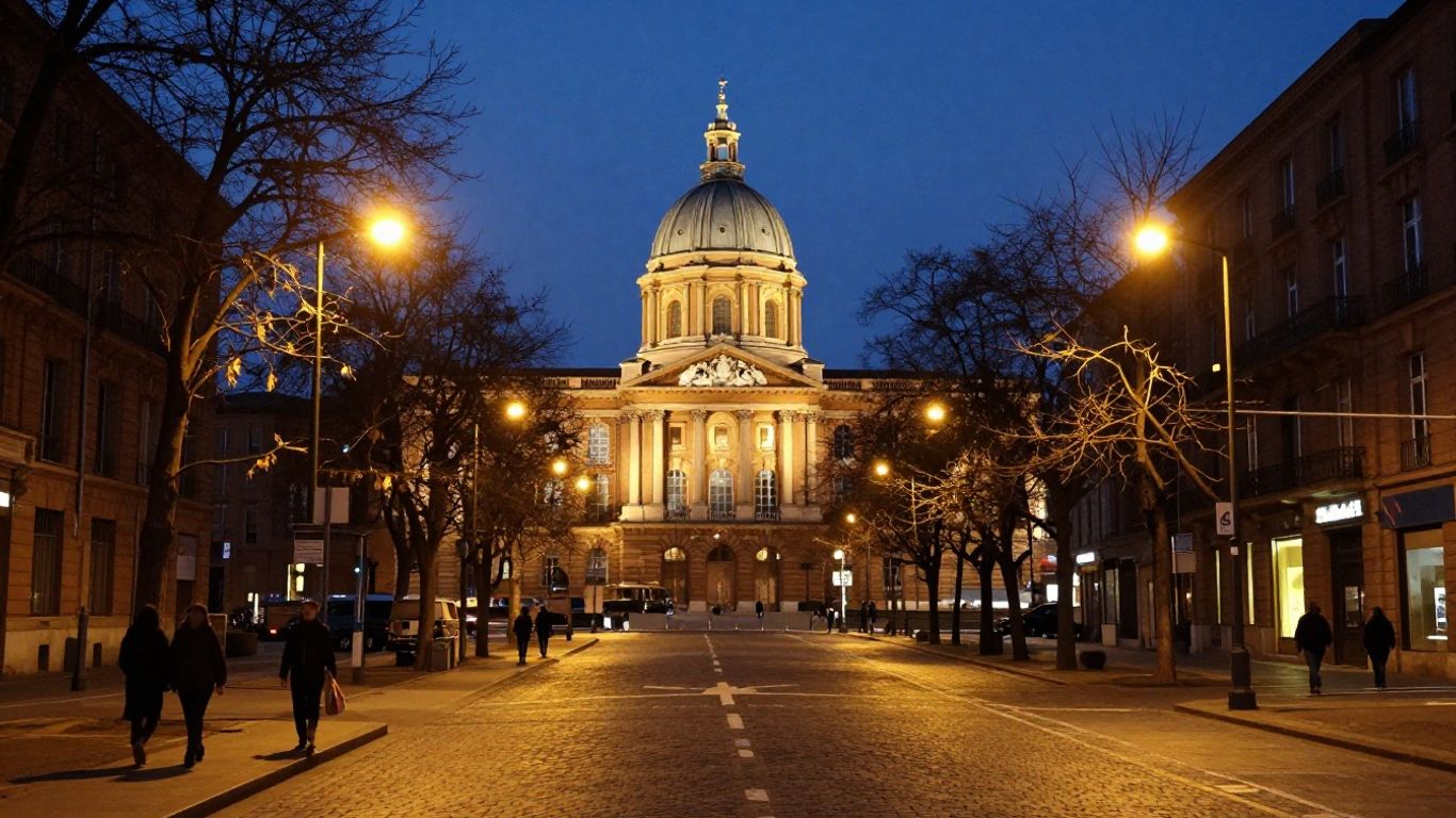 Paysage urbain de Toulouse au crépuscule avec le Capitole.