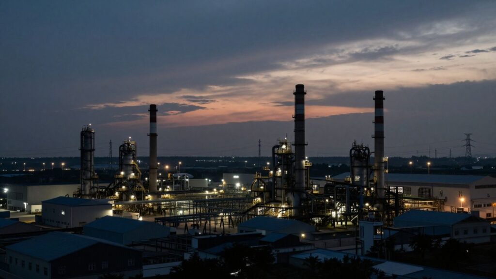 Usine dans les territoires avec des lignes électriques