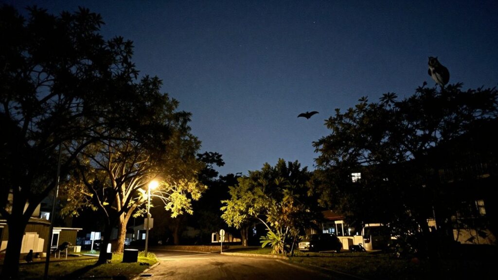 Ciel étoilé au-dessus d'une ville avec moins de lumières.
