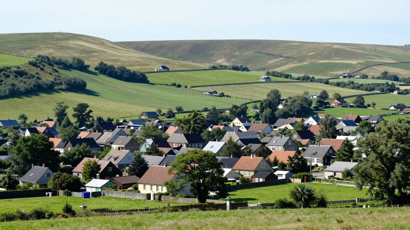 Maisons rurales dans un village de campagne verdoyant