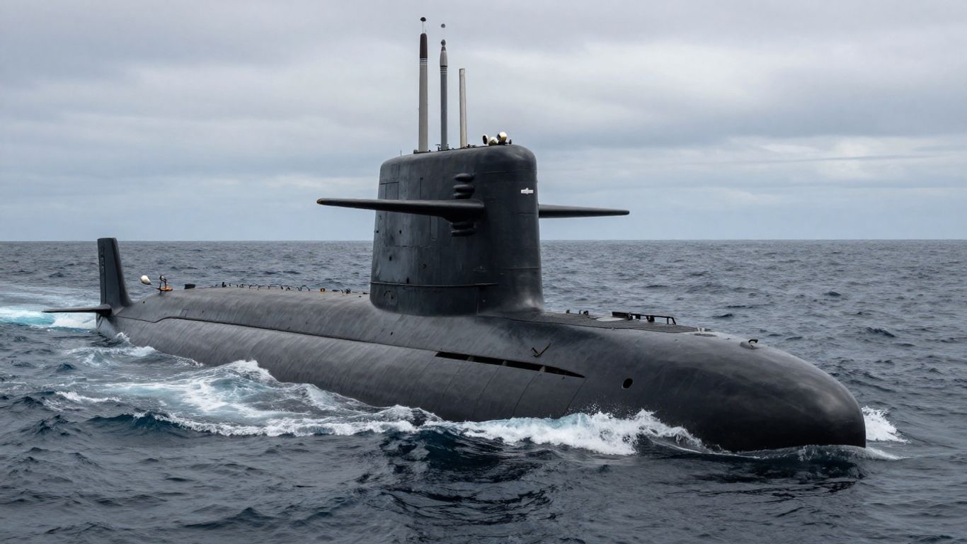 Sous-marin nucléaire français en surface dans l'océan.