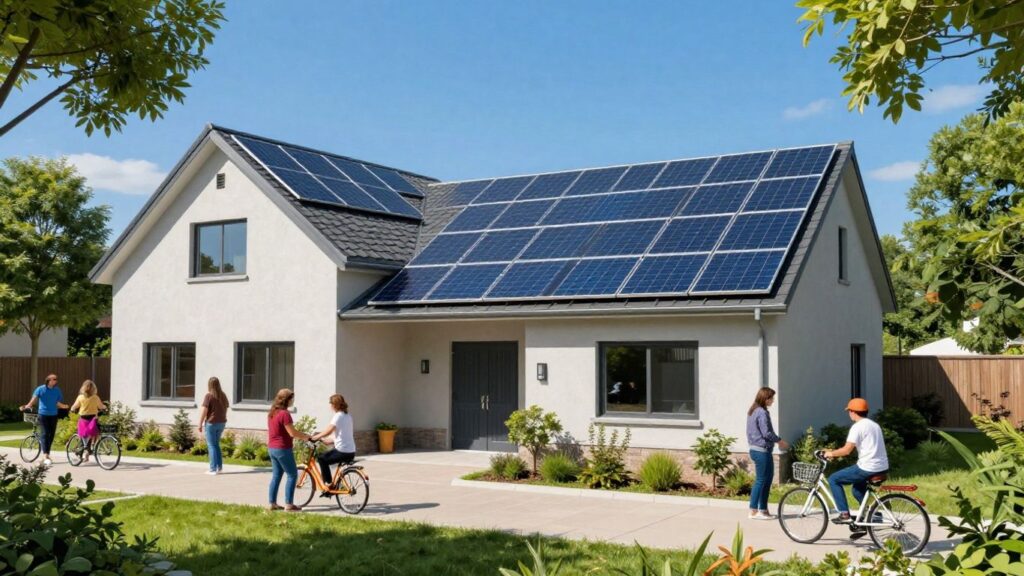 Des panneaux solaires sur un immeuble résidentiel ensoleillé