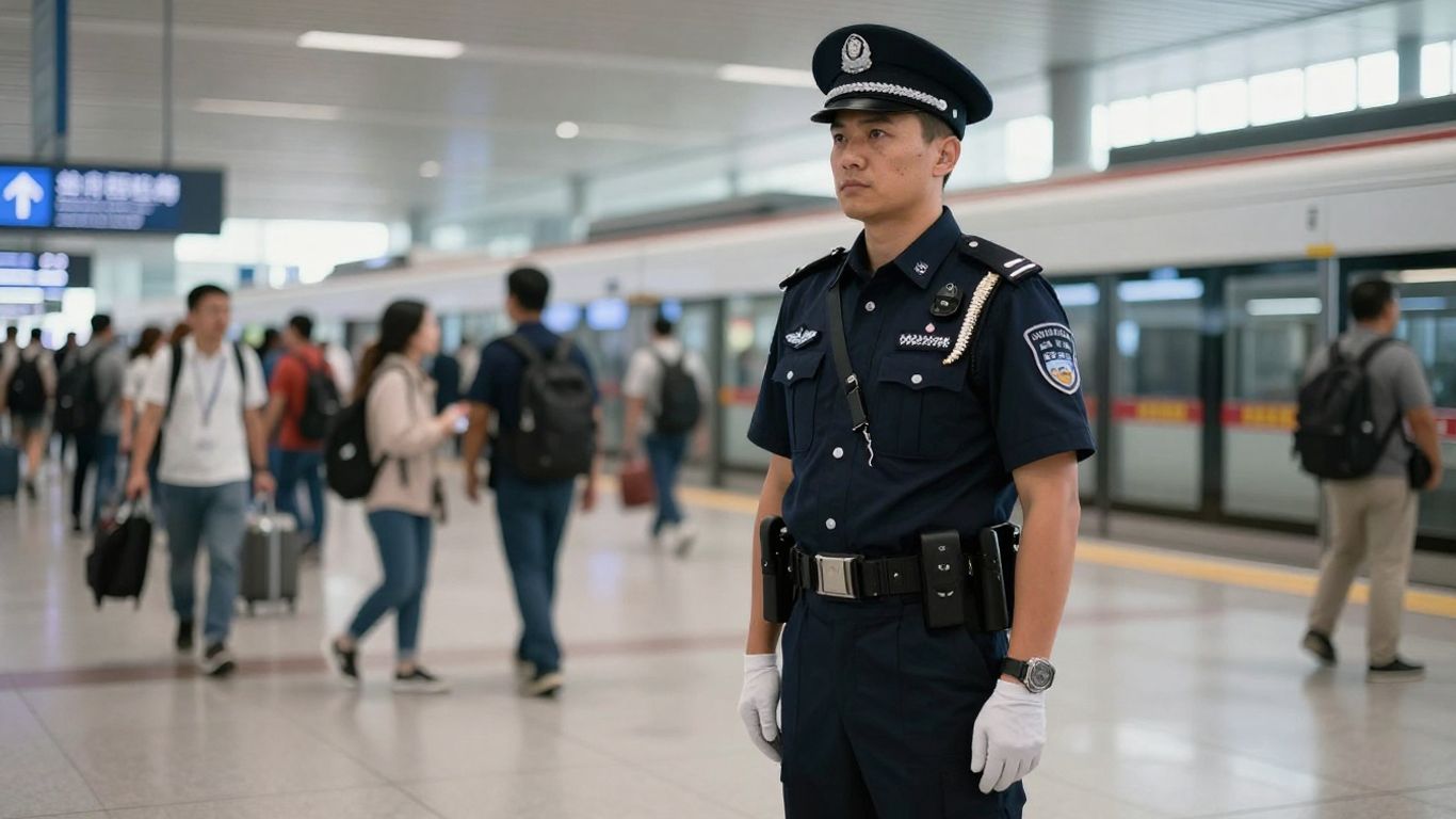 Agent de sécurité dans un lieu de transport public.