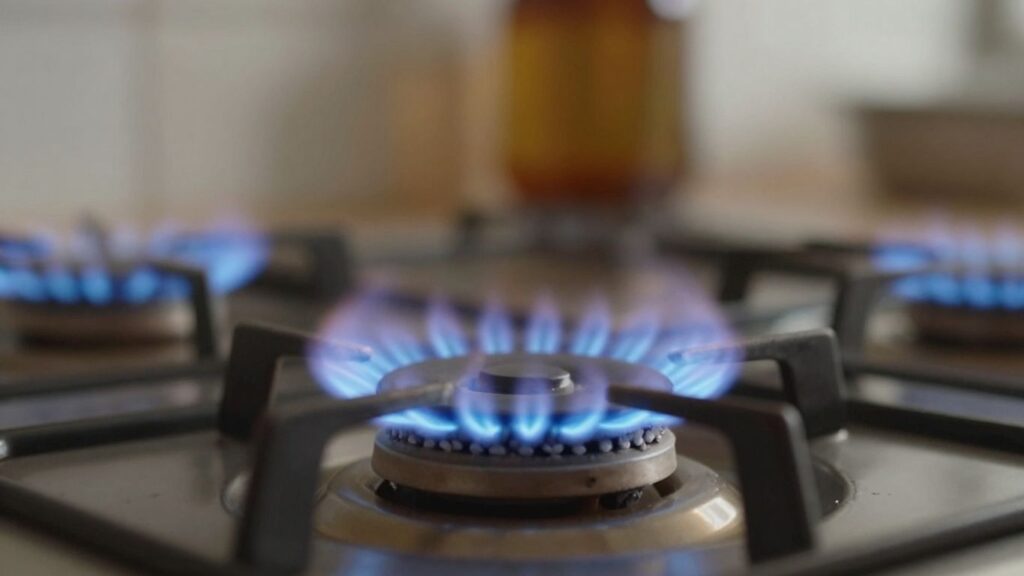 Flamme de gaz sur une cuisinière, facture d'énergie.