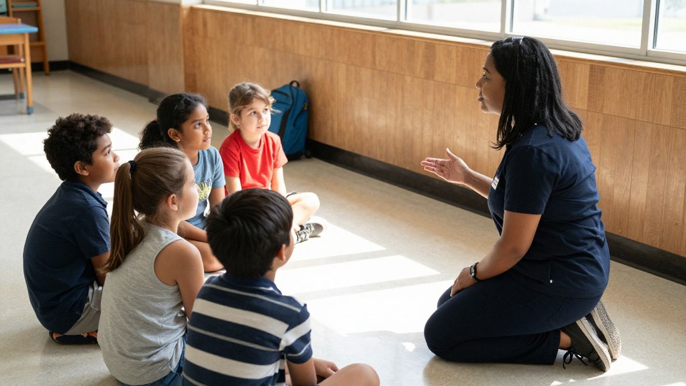 Déléguée protégeant les enfants à l'école.