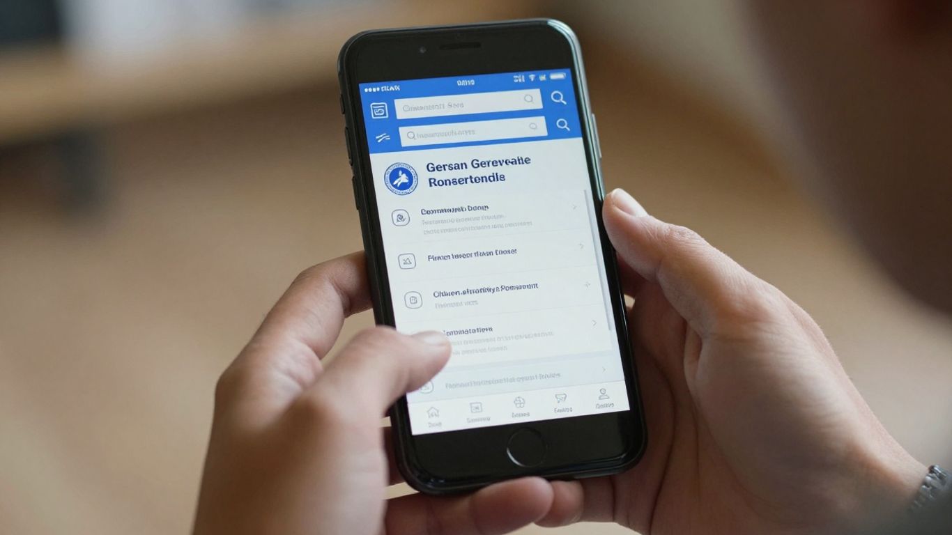 Mains tenant un smartphone avec un site web administratif