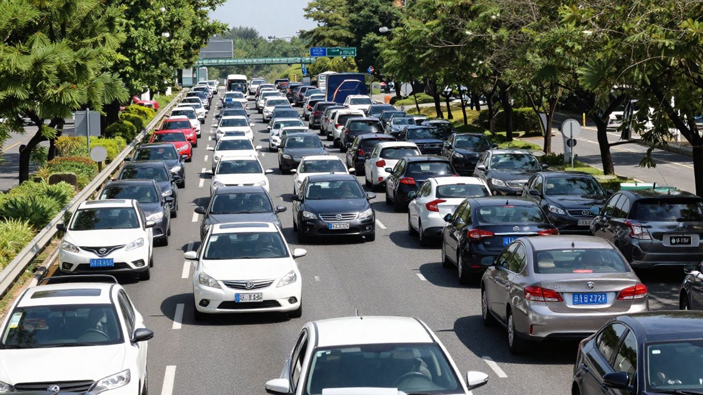 Trafic dense sur l'autoroute pendant les vacances de printemps.