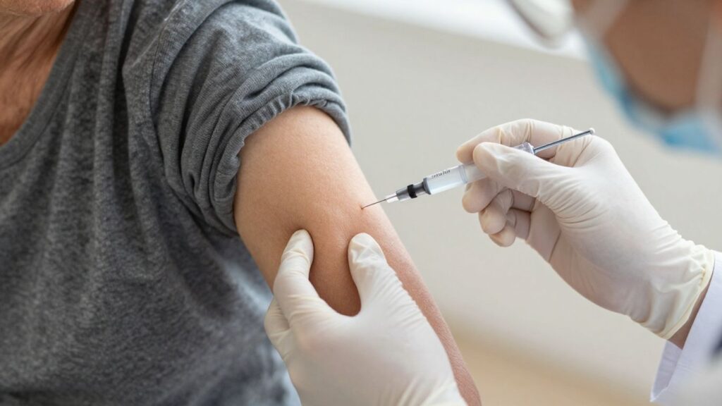 Personne âgée recevant une injection de vaccin Covid.