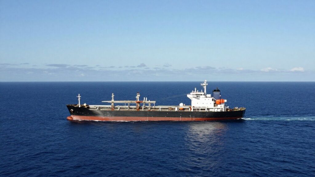 Navire pétrolier en mer sous un ciel dégagé.