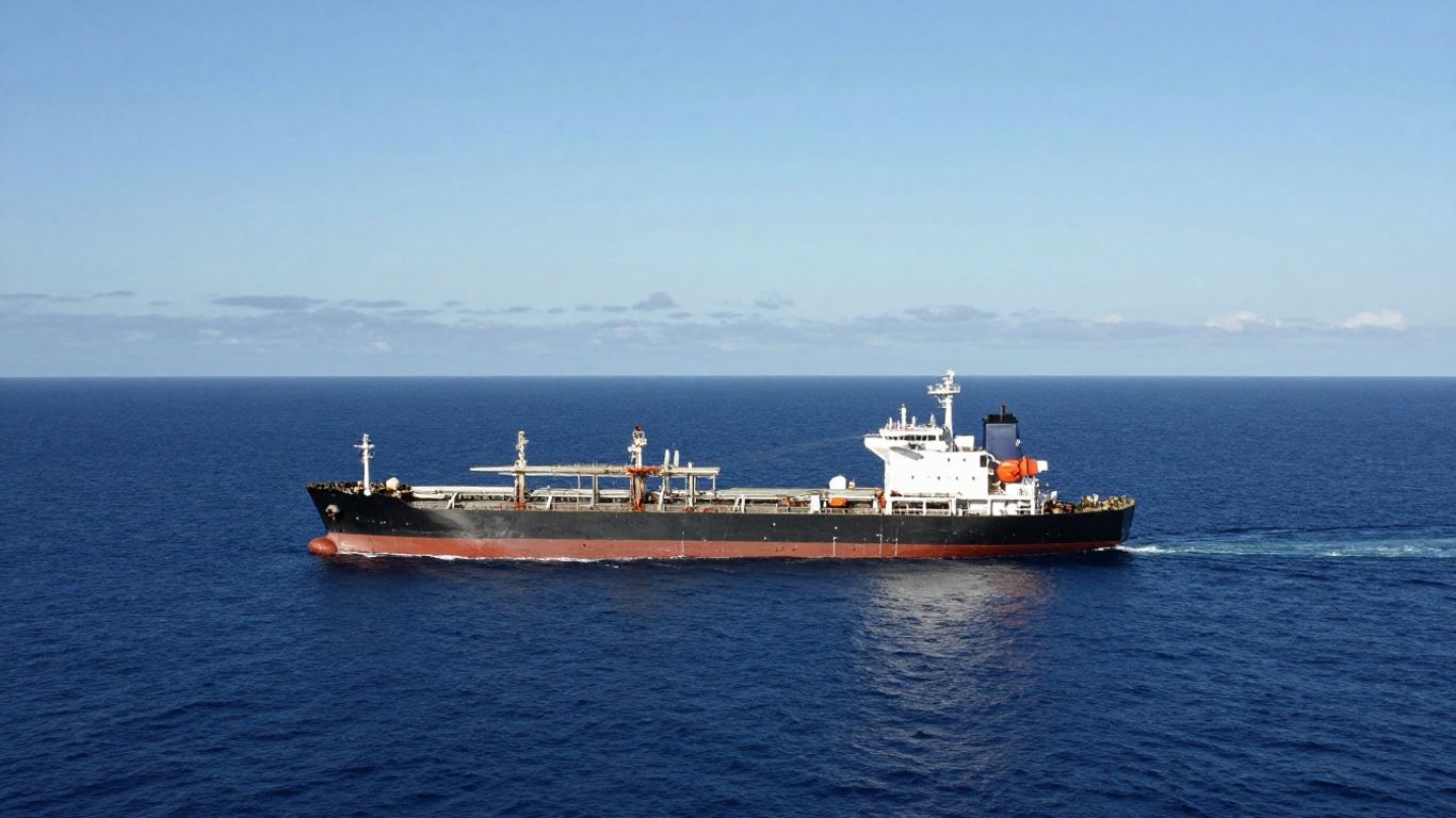 Navire pétrolier en mer sous un ciel dégagé.