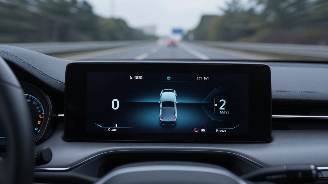 Tableau de bord de voiture avec écran numérique lumineux.