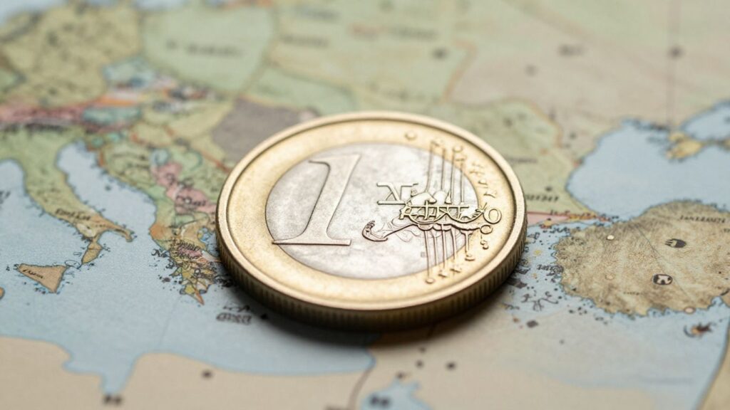 Pièce en euros sur une carte du Moyen-Orient.