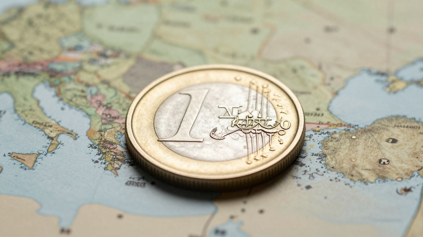 Pièce en euros sur une carte du Moyen-Orient.