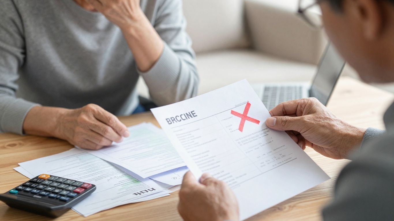 Retraités inquiets face à des factures et un courrier.