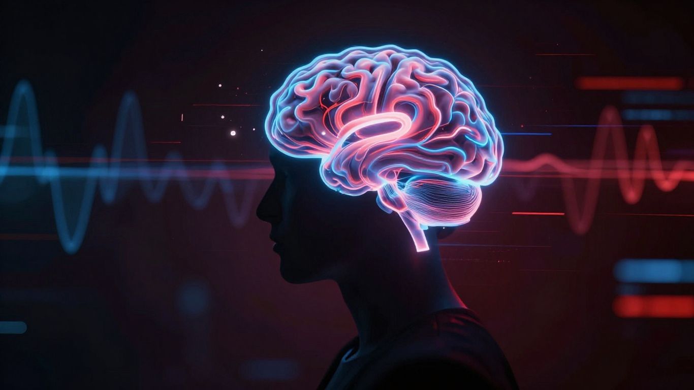 Une silhouette humaine avec des ondes sonores et une IA.