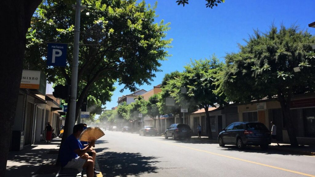 Personnes cherchant de l'ombre pendant une canicule.