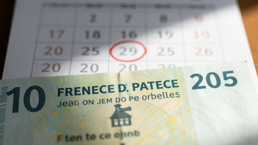 Bulletin de paie français avec un calendrier marqué.