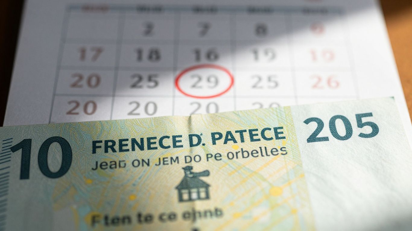 Bulletin de paie français avec un calendrier marqué.