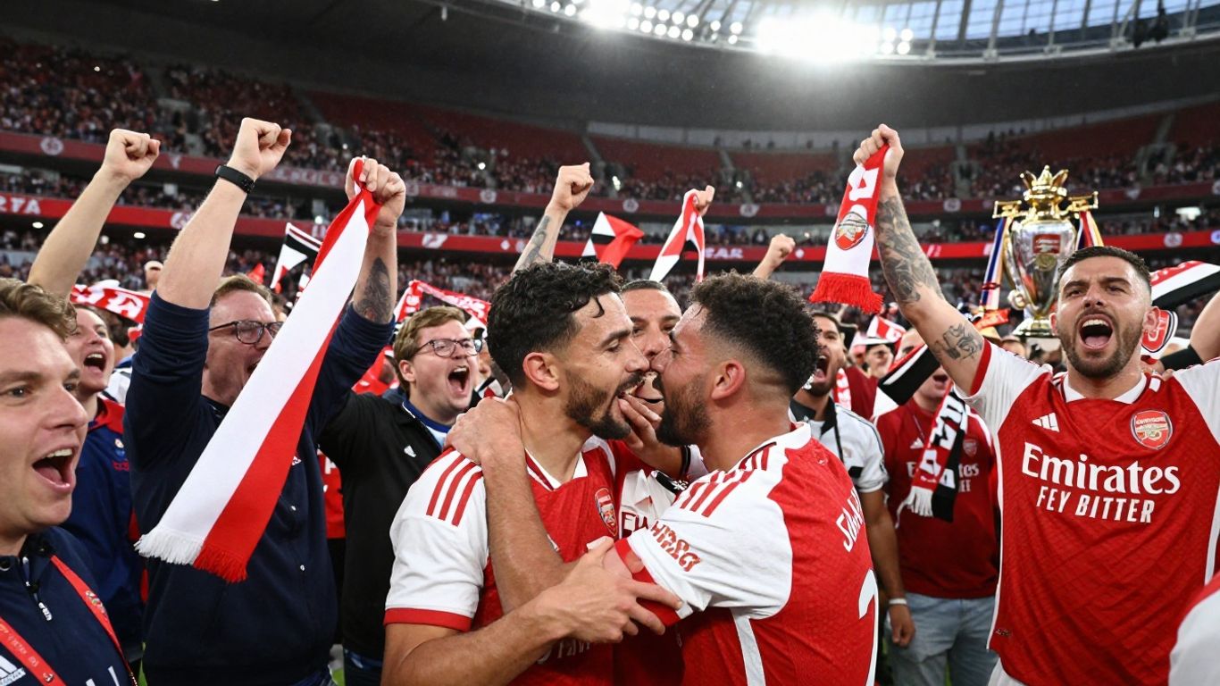 Supporters célèbrent la victoire d'Arsenal en Ligue des champions.
