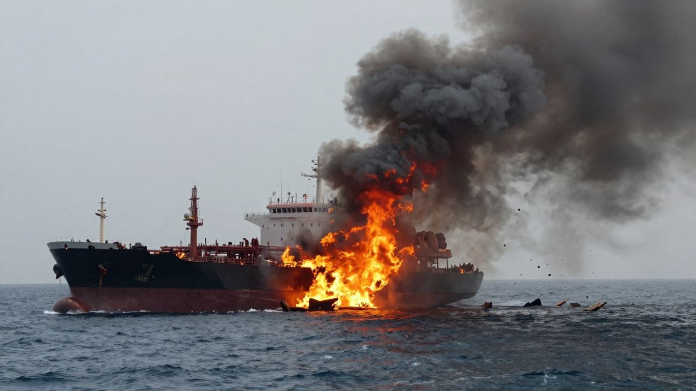 Pétrolier en feu au large d'Oman.