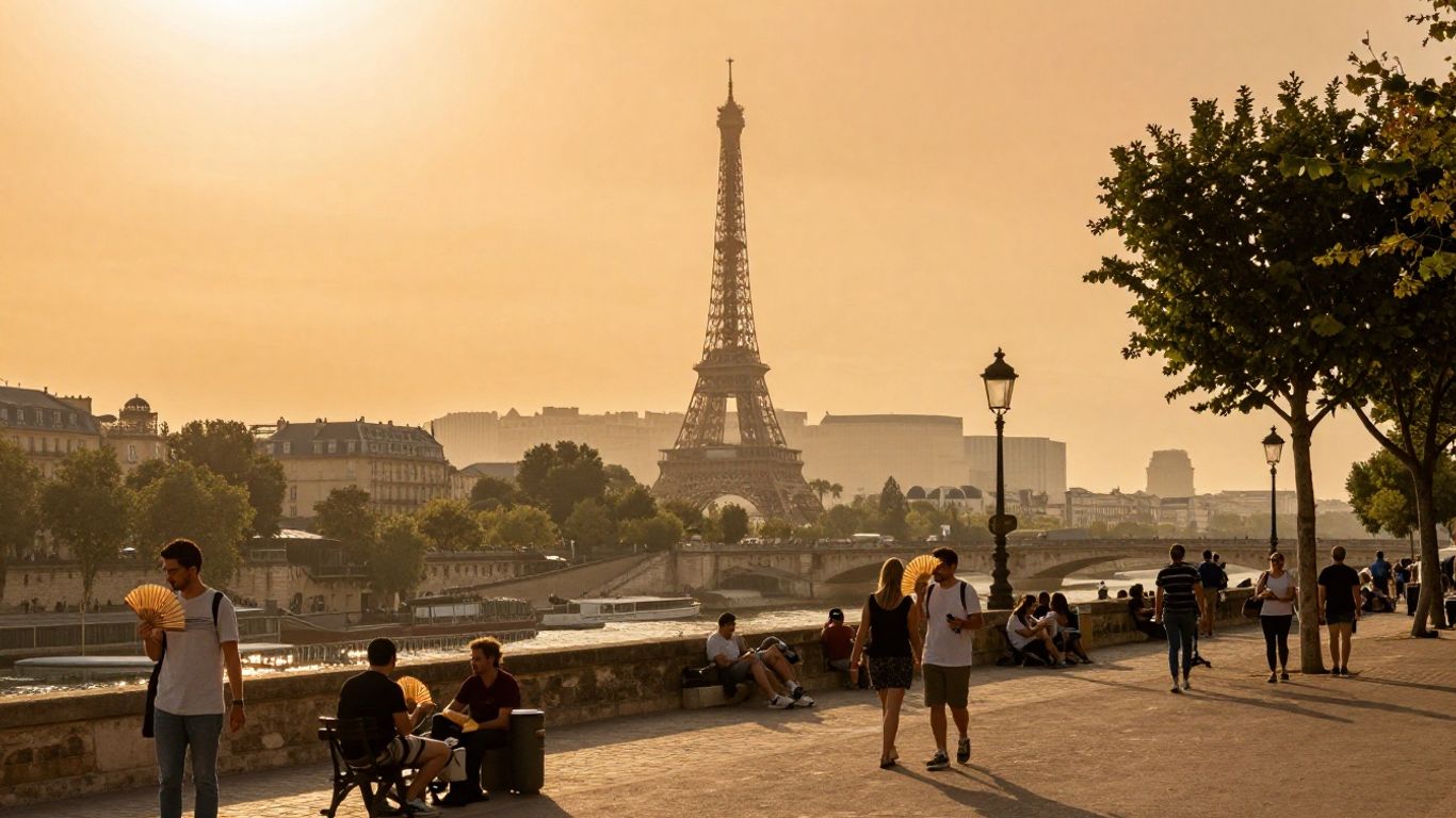 Paris sous vigilance orange canicule, ciel orange, chaleur.