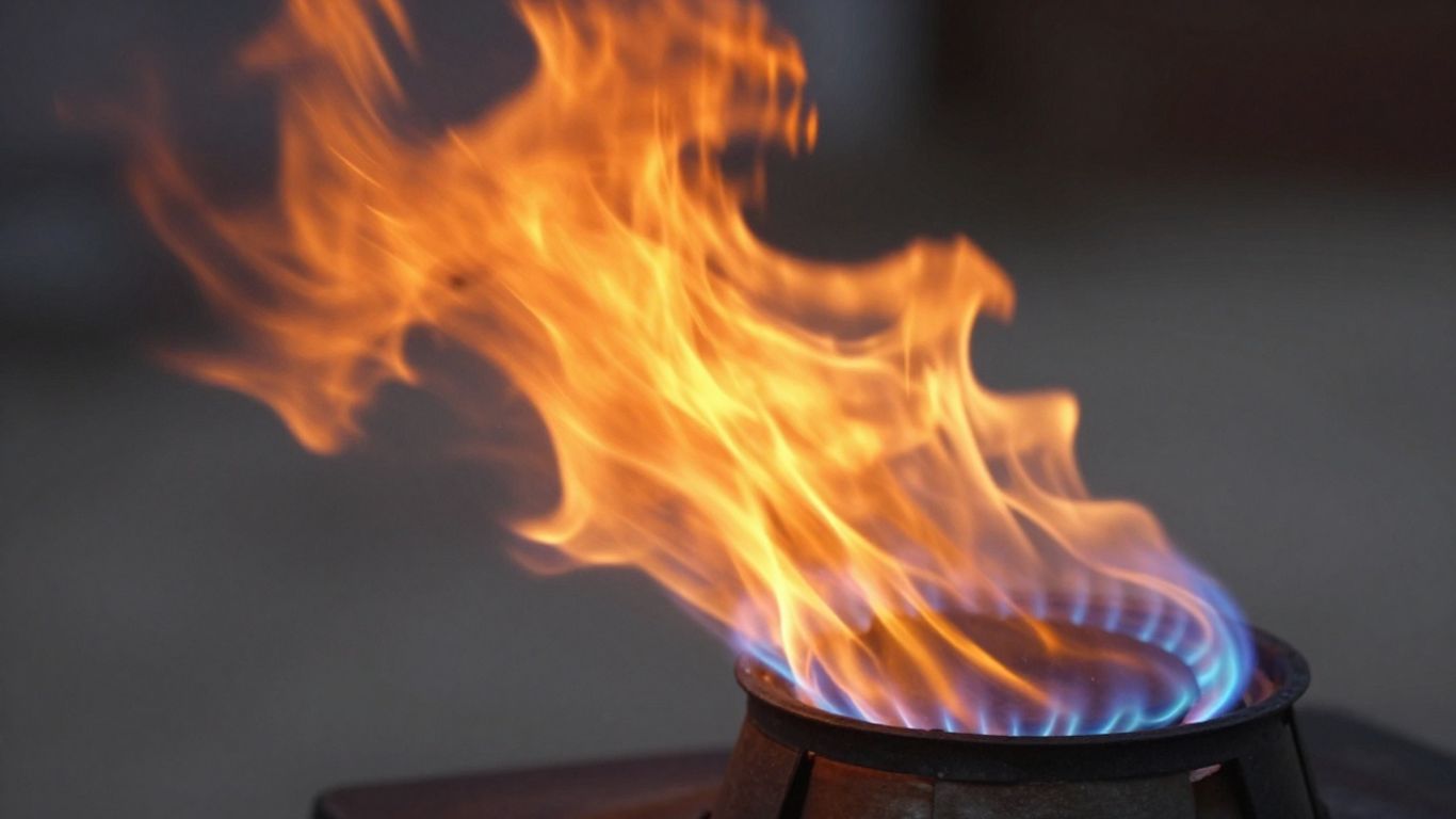 Flamme de gaz naturelle vacillant avec des couleurs vives.
