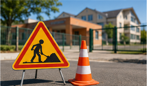 Panneau de travaux devant un équipement public illustrant les investissements à prioriser par la collectivité