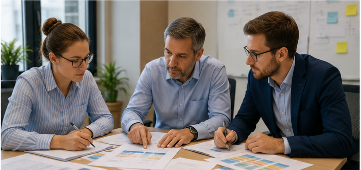 Élus et agents territoriaux analysant ensemble les démarches administratives à simplifier