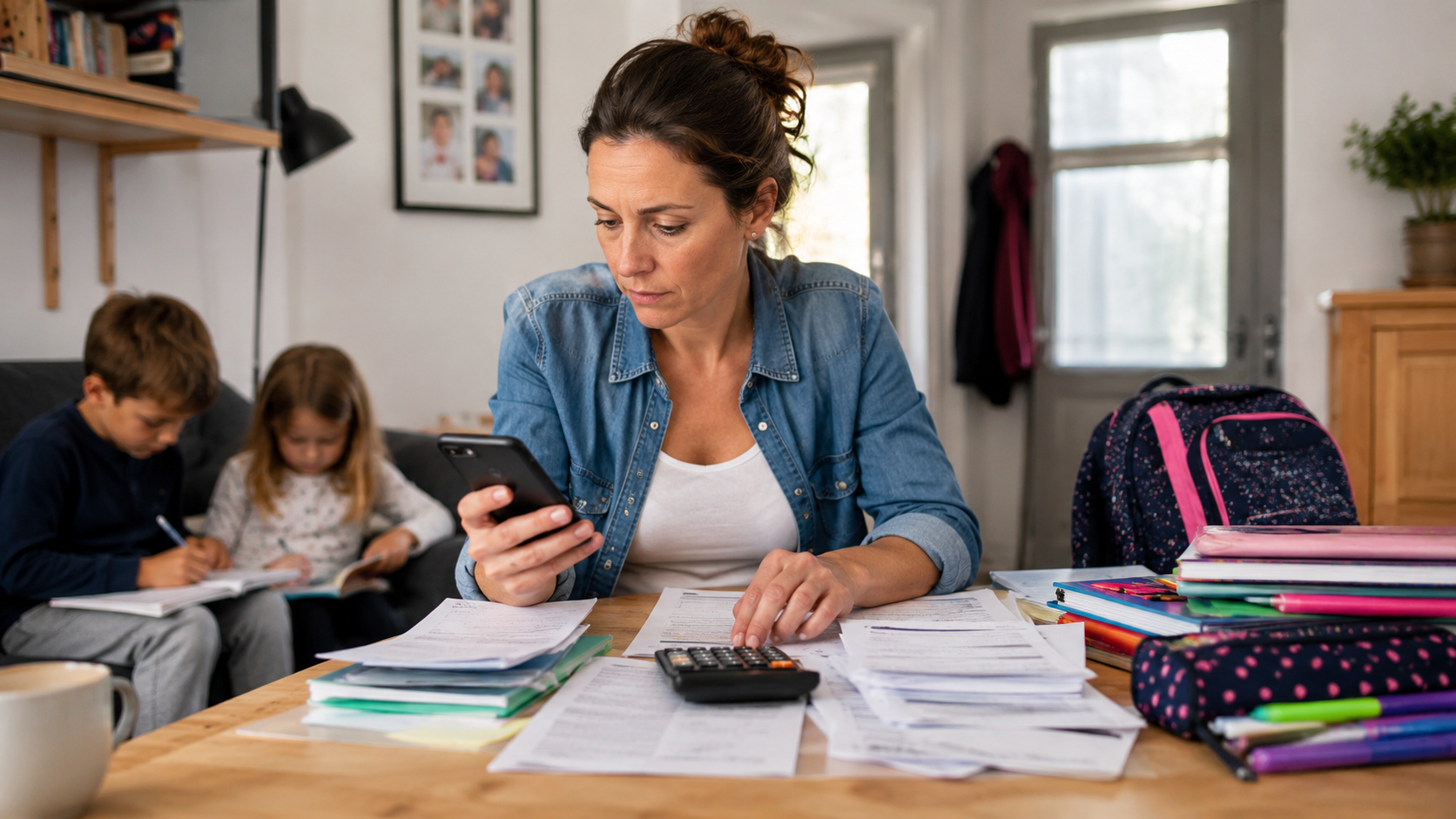 Famille consultant les prestations versées par la Caf