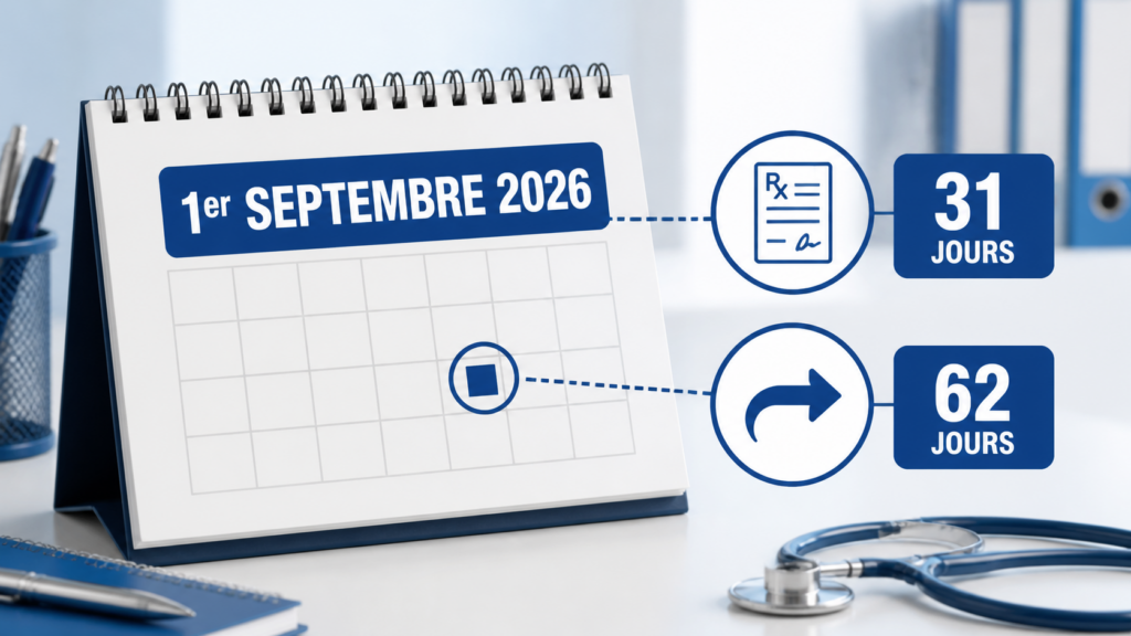 31 jours pour un premier arrêt maladie et 62 jours pour une prolongation dès septembre 2026