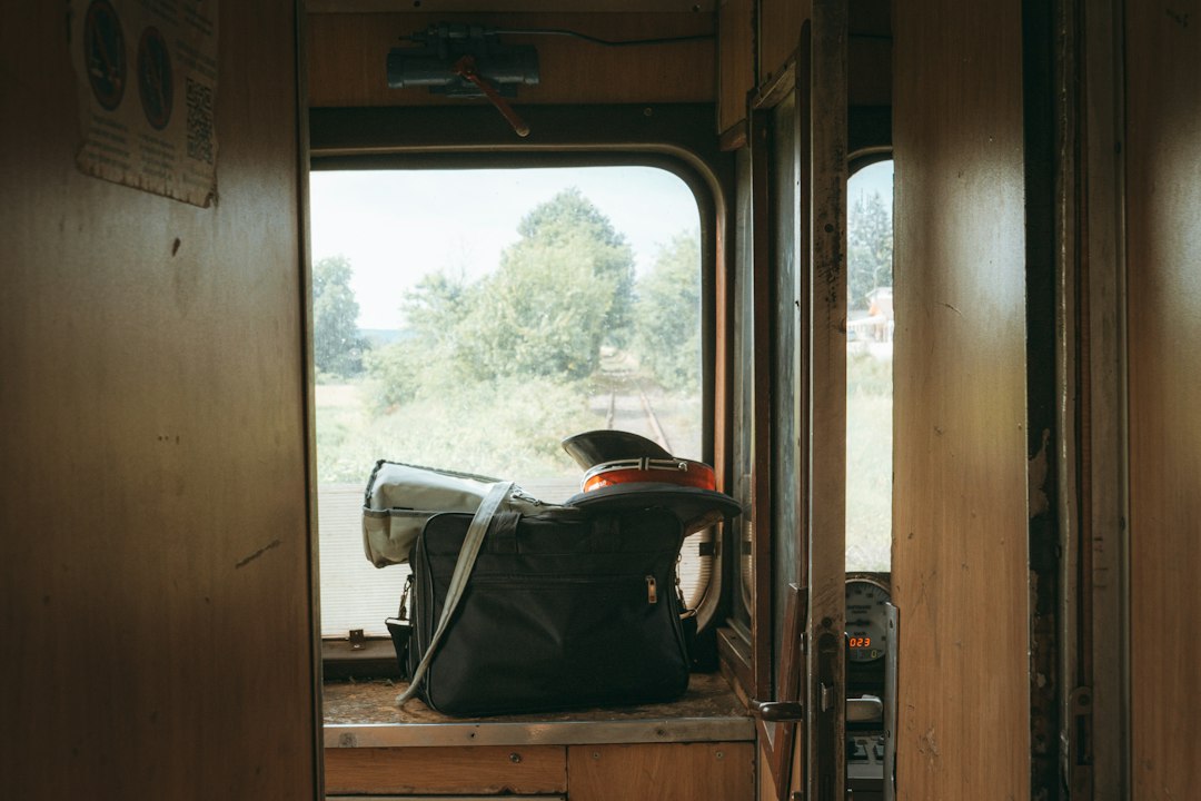 Bagage posé près d'une fenêtre de train